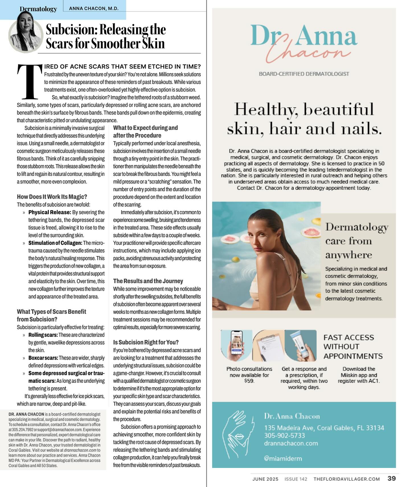 Subcision: Releasing the Scars for Smoother Skin… Check out Dr. Anna Chacon’s latest article from our June editions to learn more! 👀 @miamiderm
#miamidermatologist #miamidermatology #dermatology #dermatologytips #dermatologycare #miamiskin #miamiskincare #boardcertifieddermatologist #teledermatology #teledermatologist #medicaldermatology #cosmeticdermatology #surgicaldermatology #conciergedermatology #subcision #acnescarsremoval #radiantskin #miami #southflorida #pinecrest #palmettobay #southmiami #coralgables #coconutgrove #brickell #cutlerbay #homesteadfl #doralflorida #miamimoms #communitymagazine