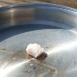 A skillet has a small amount of beef tallow sitting in the center.